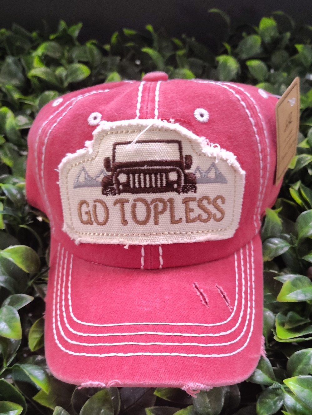Go Topless Red Embroidered Baseball Cap
